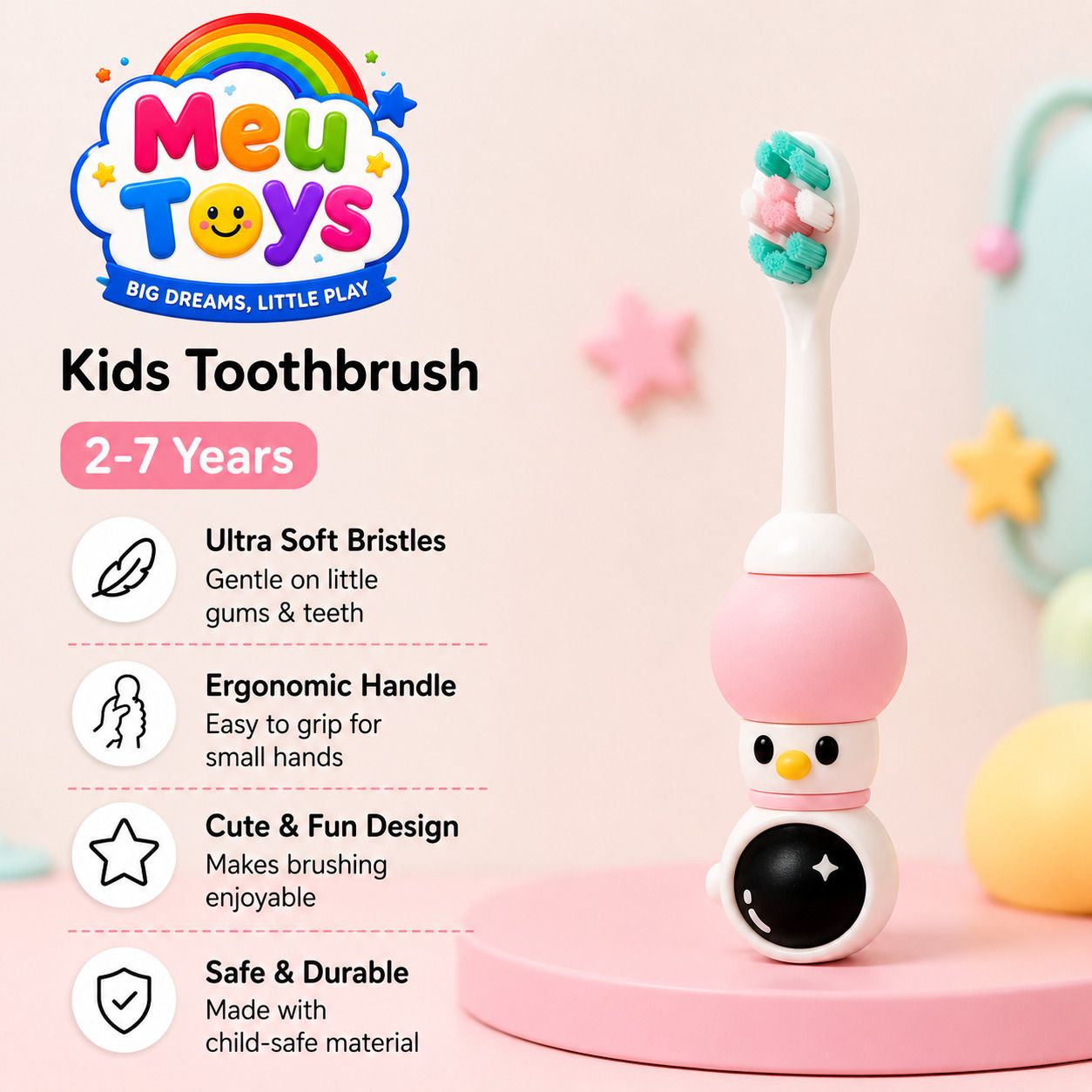 meutoys Kids Soft Bristle Manual Toothbrush for 2–7 Years – (Pack of 1) Ultra Soft Toothbrush-picture-6