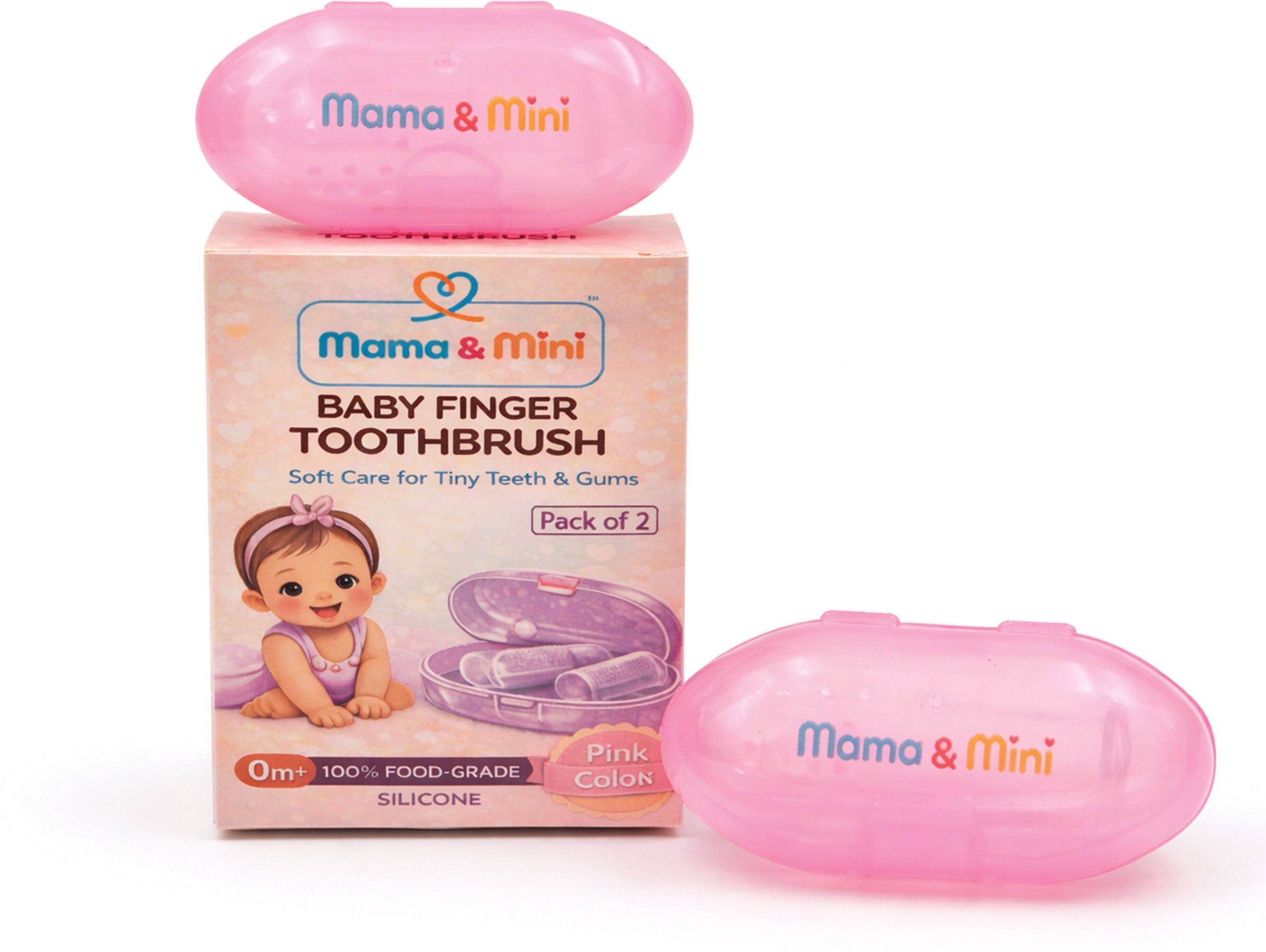 pink baby finger toothbrush silicone pack of 2 (0m+) medium toothbrush