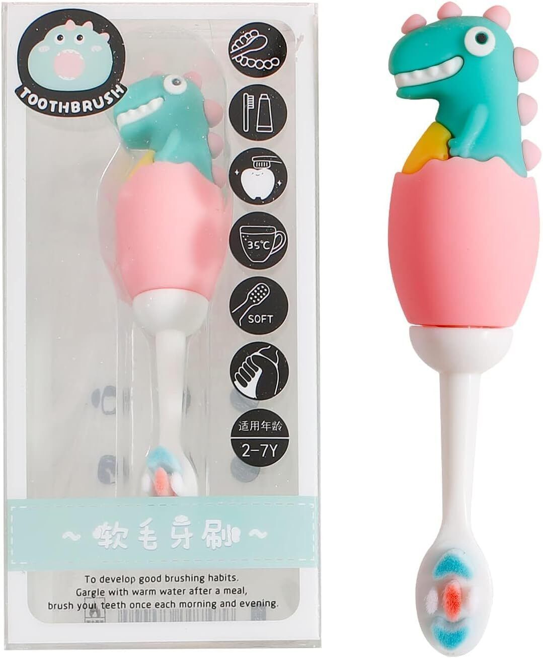 gomzy Soft Toothbrush,Extra Microfiber Soft Bristles for 3-6 Years old Kids-Pink Soft Toothbrush-picture-15