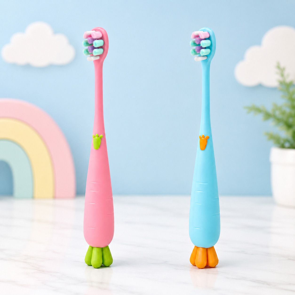 BPA Free Baby Carrot Toothbrush Supersoft Bristles for Kids/Infant/Toddlers 2Y+ Extra Soft Toothbrush-image-45