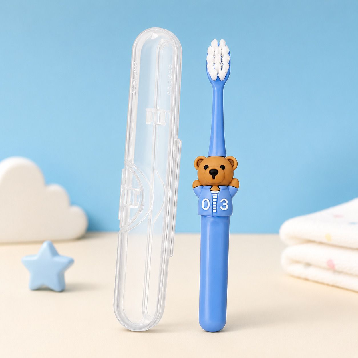 magic pebbles Kids Cartoon Bear Toothbrush for Babies & Toddlers, Soft Bristles 3 Year+ Blue Ultra Soft Toothbrush-picture-10