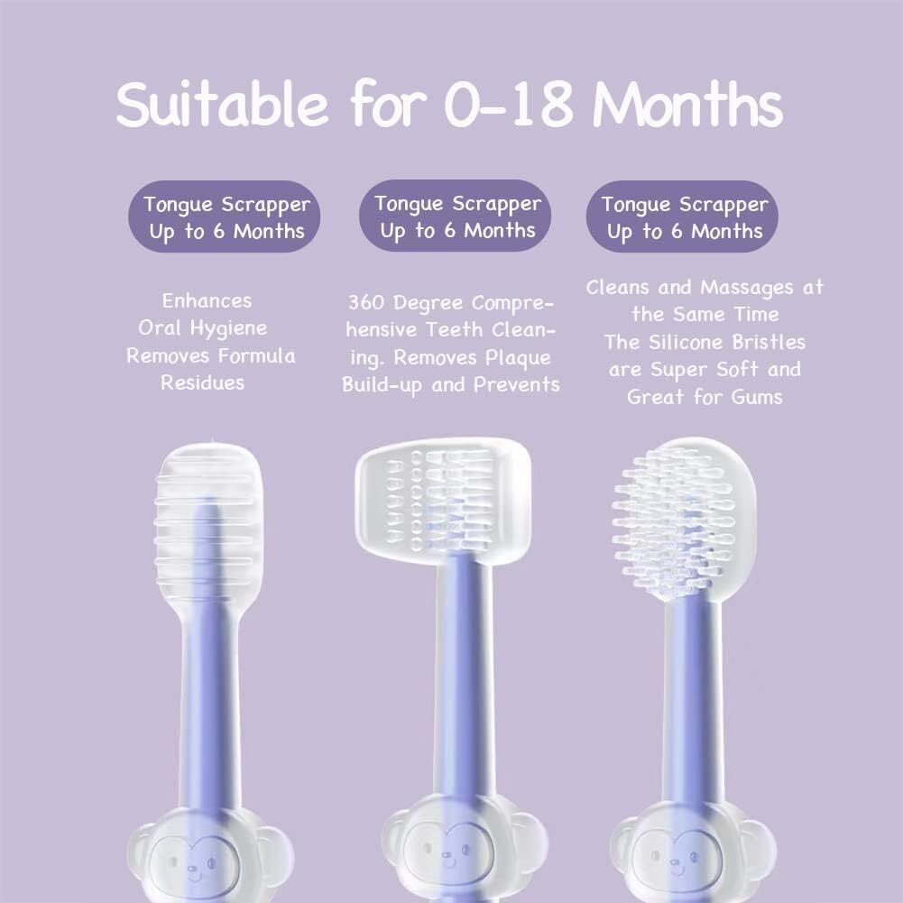 Baby Toothbrush Set 3 in 1 Silicone Oral Care Kit 0-18 Months AB4 Ultra Soft Toothbrush-image-35