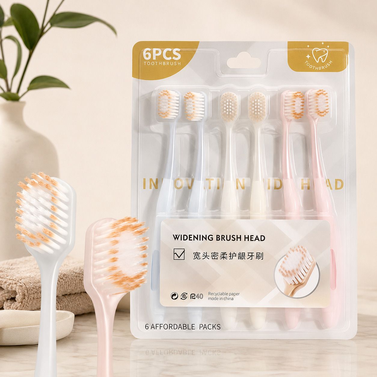 9up 6 Pcs Wide Head Soft Bristle Toothbrush Set for Adults & Kids Sensitive Gum Care Extra Soft Toothbrush-picture-24