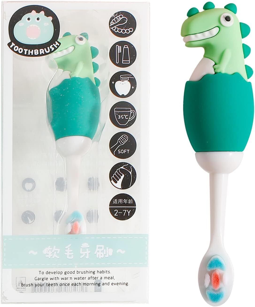 gomzy Soft Toothbrush,Extra Microfiber Soft Bristles for 3-6 Years old Kids-Green Soft Toothbrush-picture-26