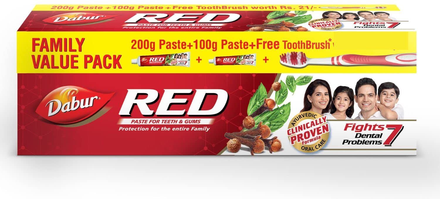 dabur Red Toothpaste - 300gm Family Pack with Toothbrush ^ 300 GM Toothpaste-picture-22