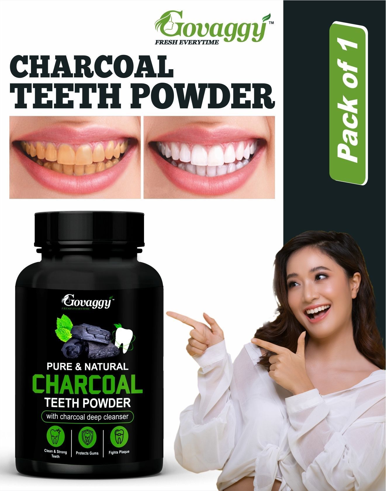 govaggy Herbal Charcoal Tooth Powder Yellow Teeth Tobacco Stain Gum Strengthening Care-picture-14