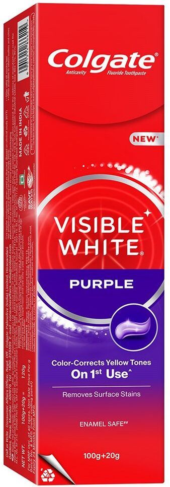 Visible White Purple Toothpaste, Color-Corrects Yellow Tones on 1st Use^ Toothpaste