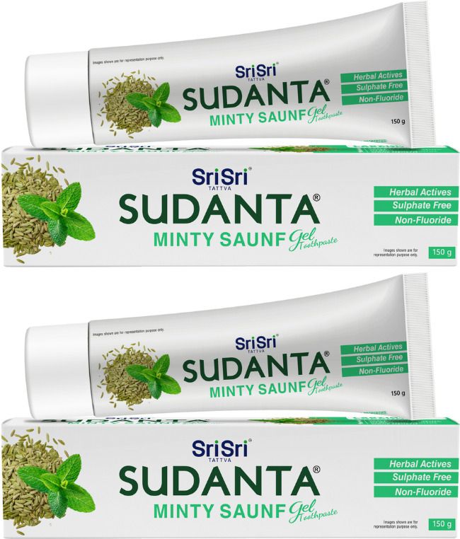 sri sri tattva Sudanta Gel Toothpaste Minty Saunf for Fresh Breath | 150 g (Pack of 2) Toothpaste-picture-13
