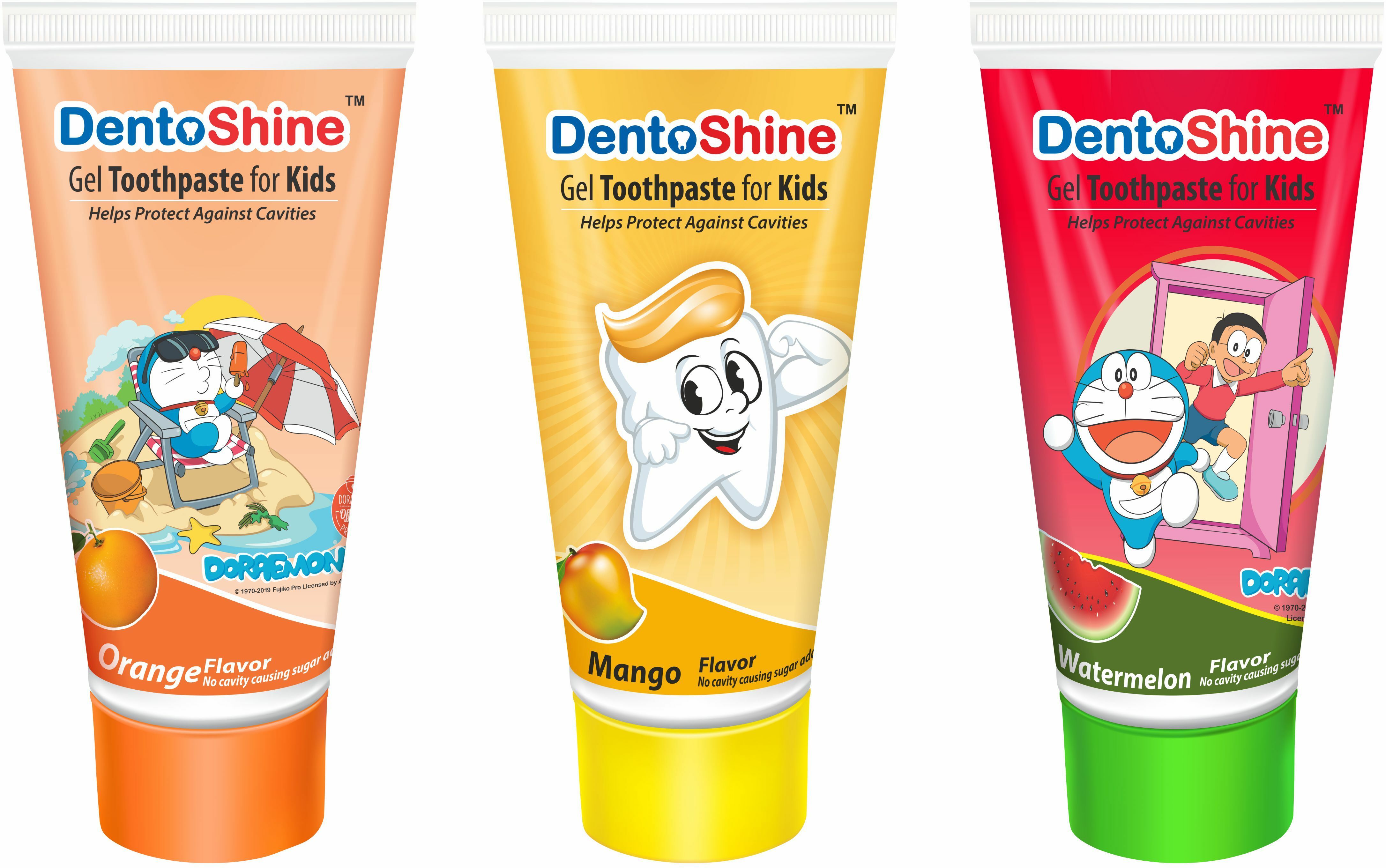 dentoshine Gel Toothpaste for Kids - Pack of 3 Flavors (Orange, Mango, Watermelon, 80 g each) Toothpaste-picture-18