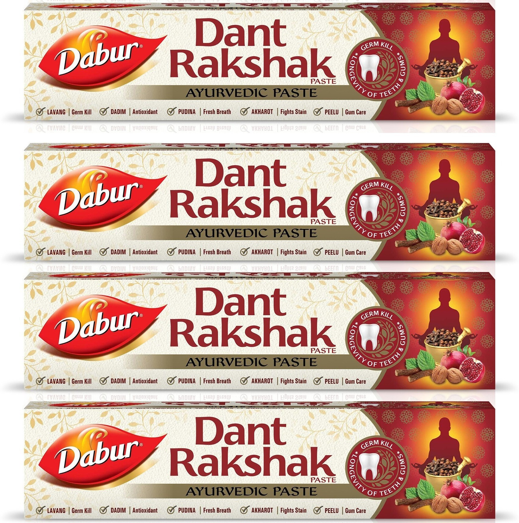dabur Dant Rakshak Paste | Contains the goodness of 32 Ayurvedic Herbs for Germ Kill & Longevity of Teeth & Gums - 175 g (Pack of 4) Toothpaste image 1
