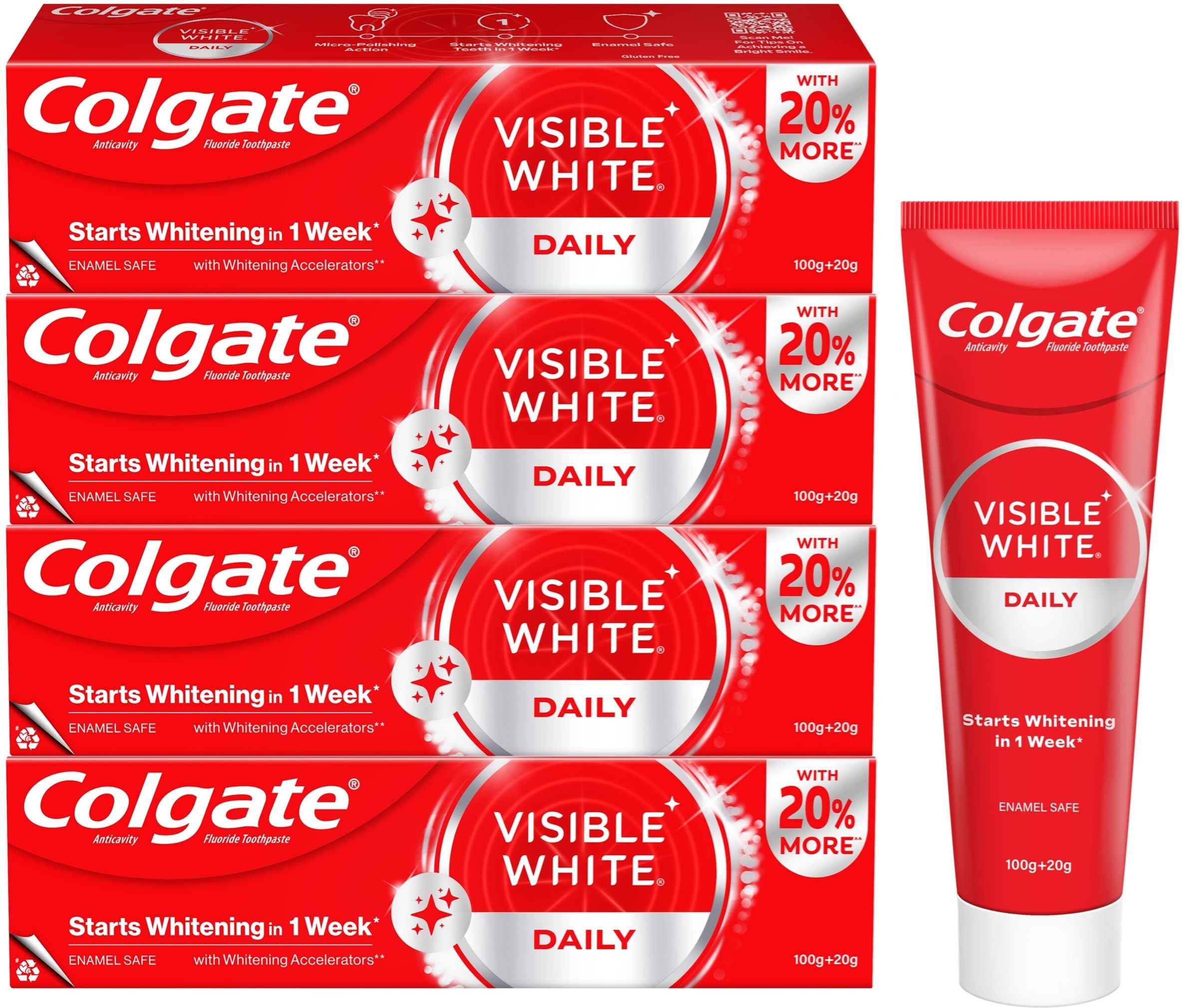 Visible White Tooth paste Teeth Whitening Starts in 1 week, Combo Pack of 4x120g Toothpaste