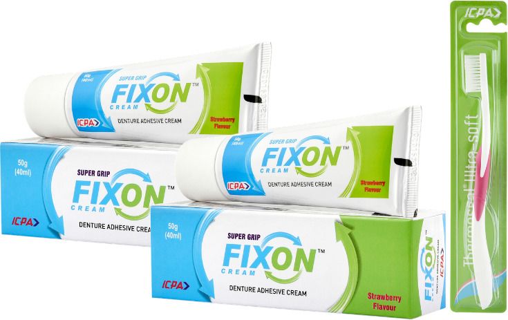 Denture Cream 50g PK2 & ultrasoft Brush PK1 Toothpaste-image-0