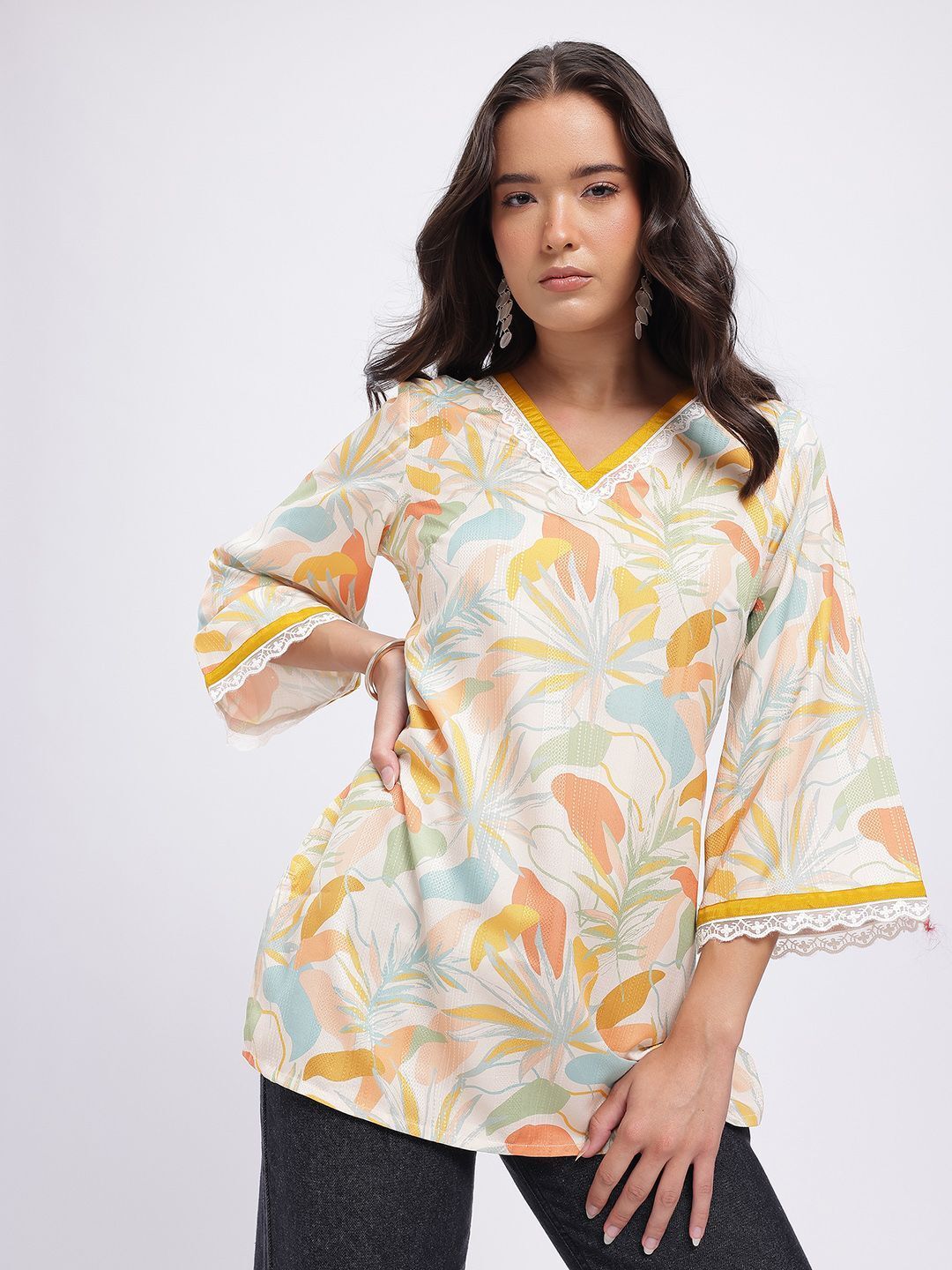 anouk rustic Casual Sleeveless Printed Women Yellow Top-picture-10