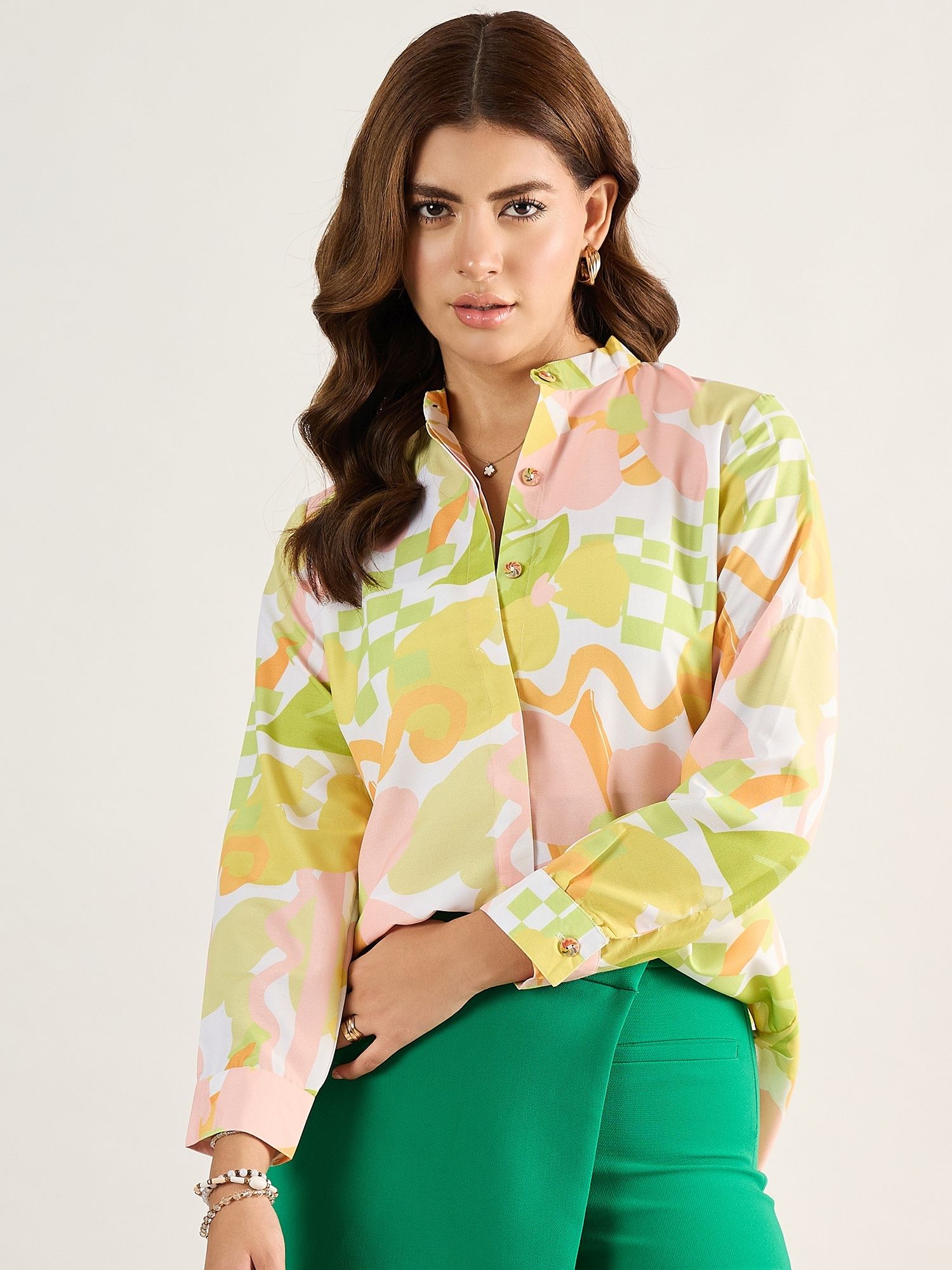 houseofcommon Women Regular Fit Printed Mandarin Collar Casual Shirt-picture-20
