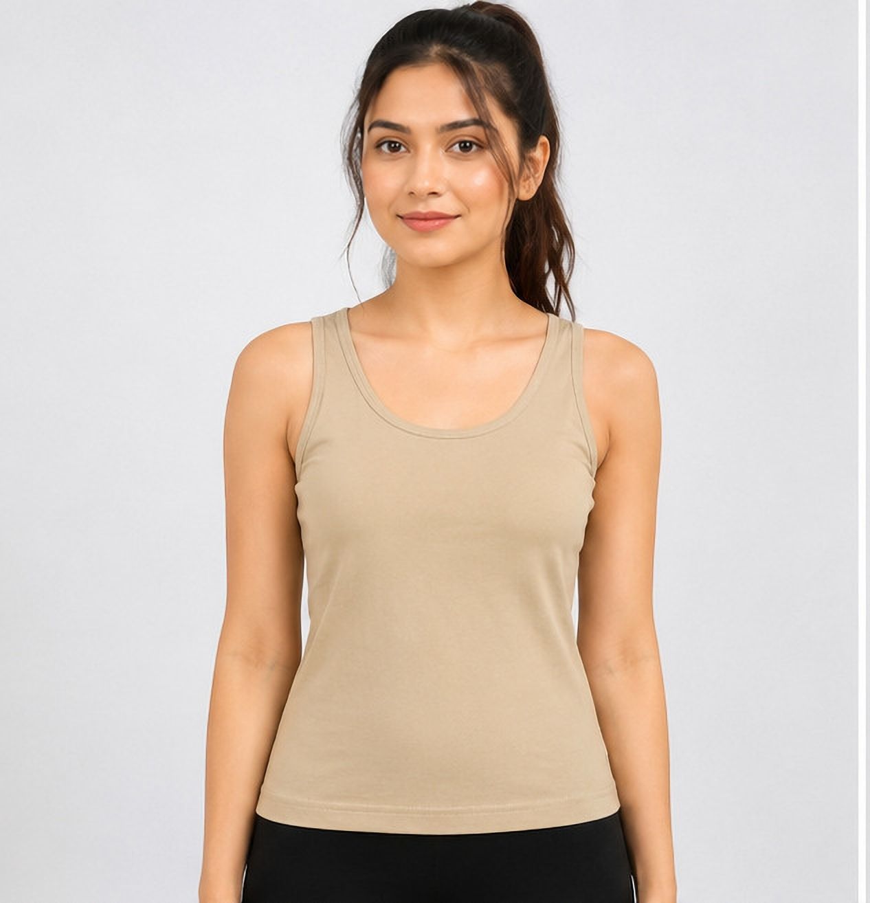 Casual Sleeveless Solid Women Beige Top-image-46