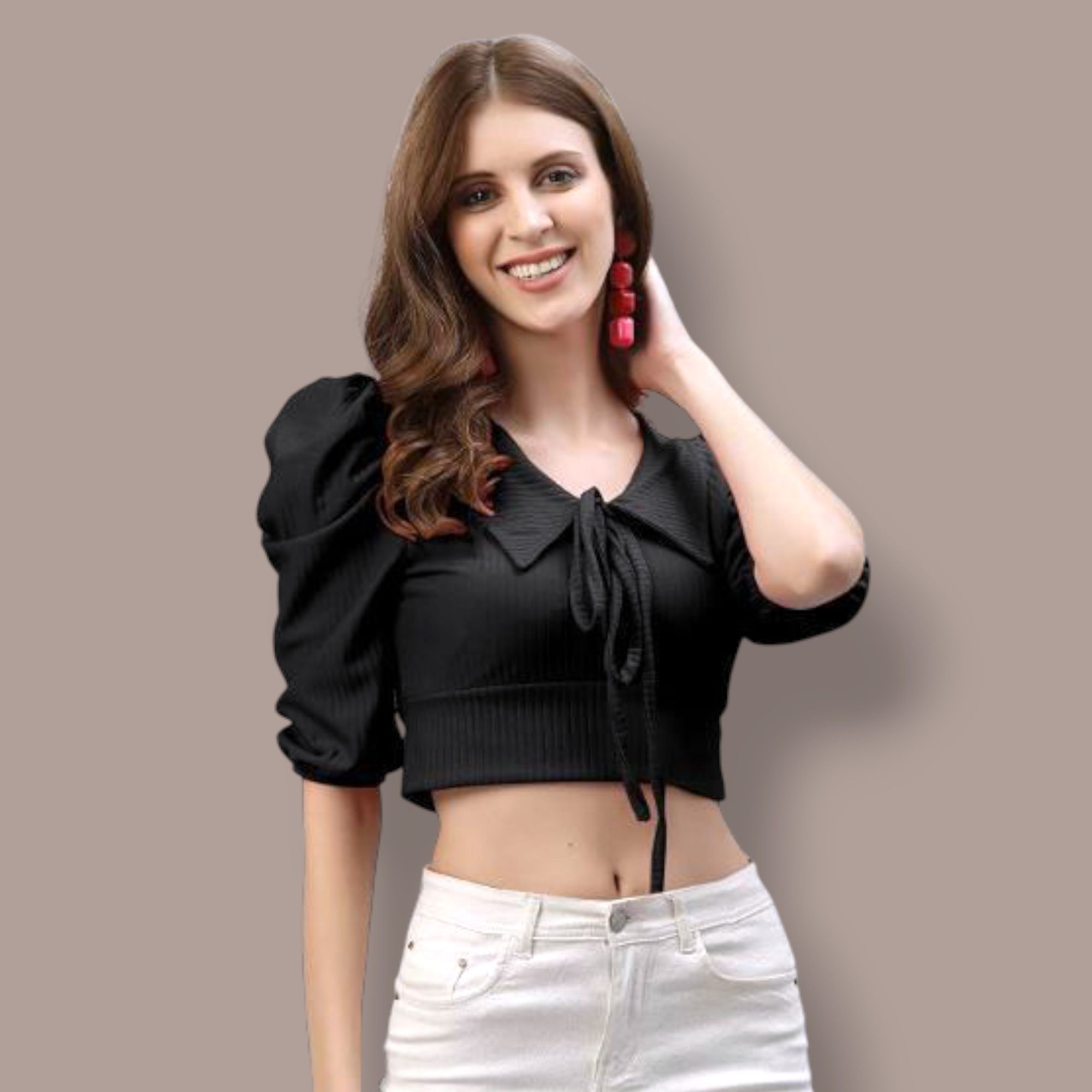 s f enterprises Casual Regular Sleeves Self Design Women Black Top-picture-28