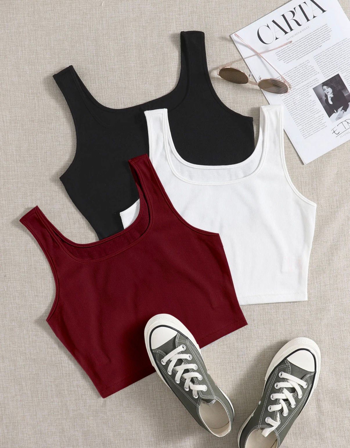 shree chamunda creation Pack of 3 Casual Sleeveless Solid Women Black, White, Maroon Top-picture-18