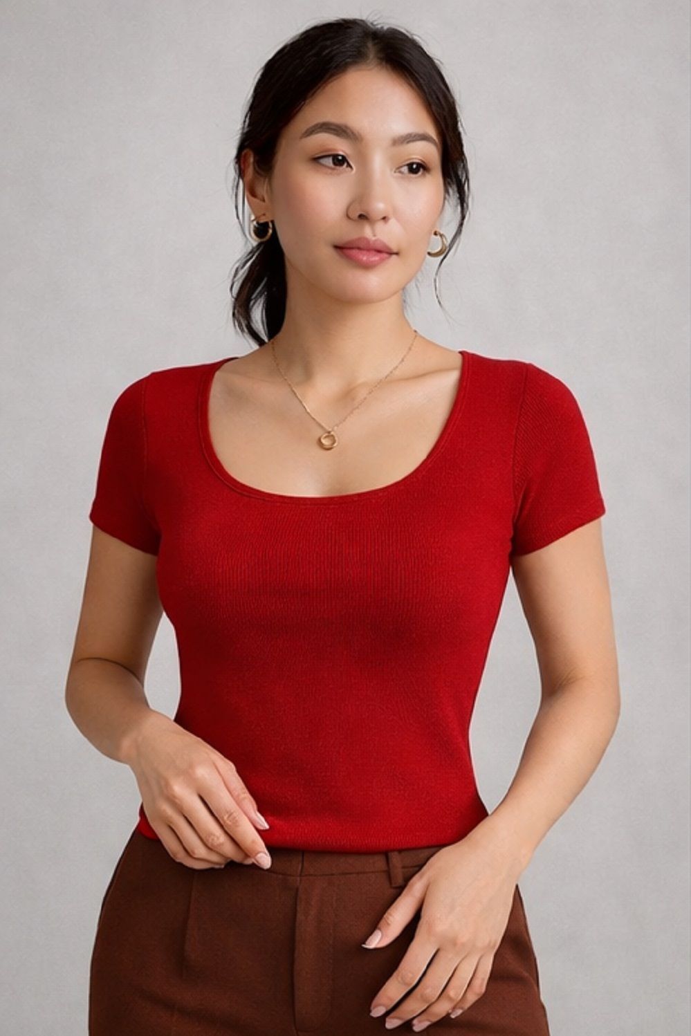 Casual Regular Sleeves Solid Women Red Top-image-30