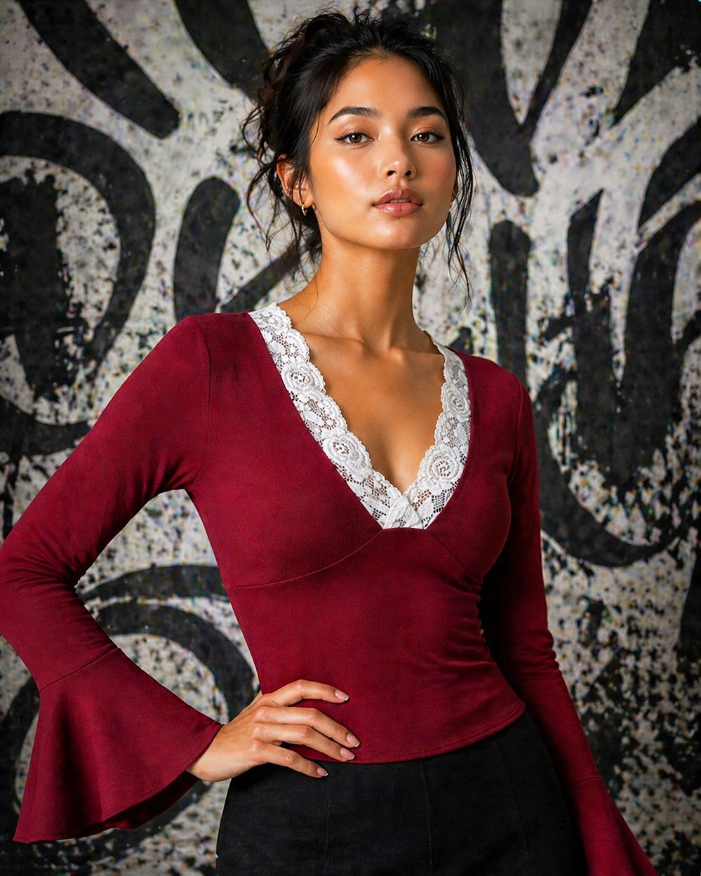 Casual Regular Sleeves Lace Women Maroon Top-image-10