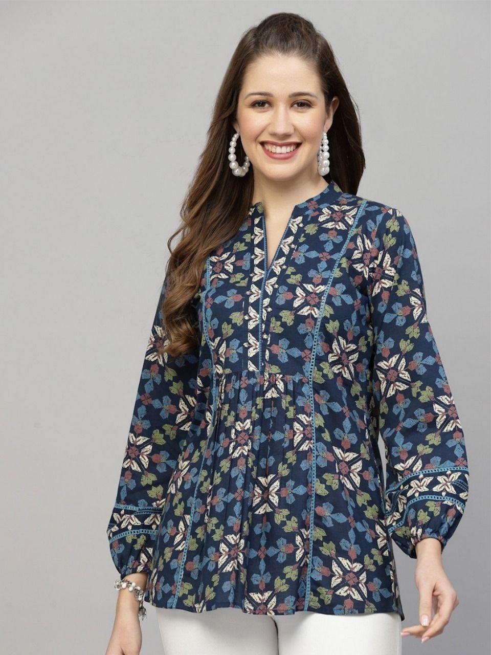 Casual Regular Sleeves Printed Women Dark Blue Top-image-42
