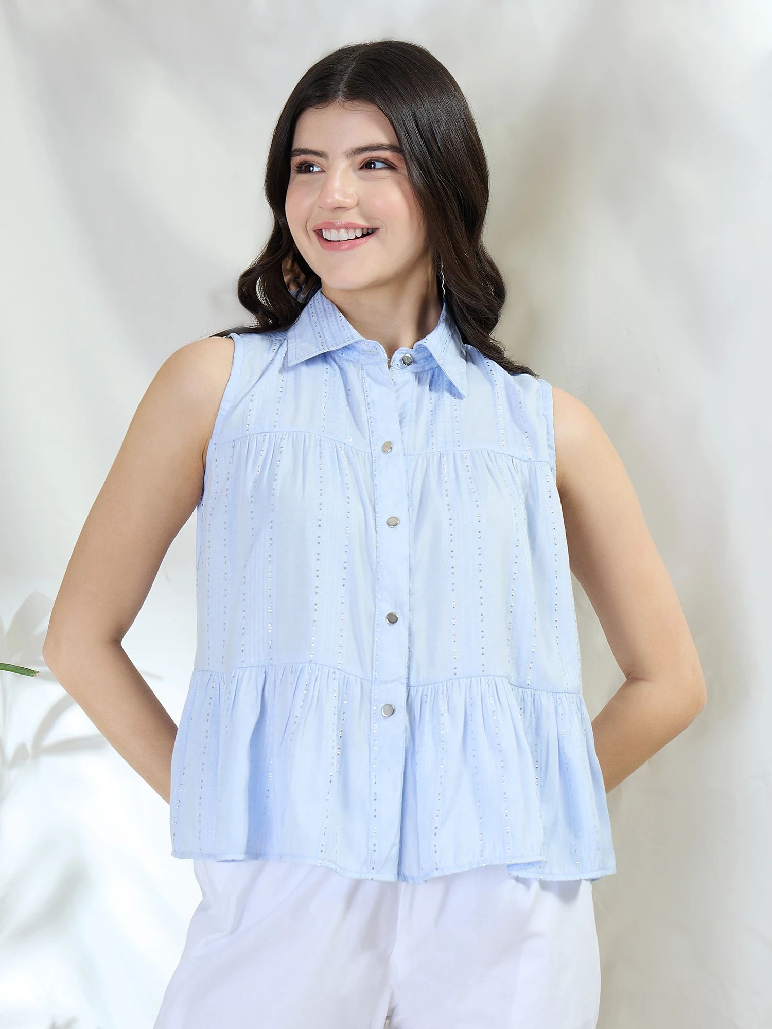 metronaut Casual Sleeveless Solid Women Blue Top-picture-14