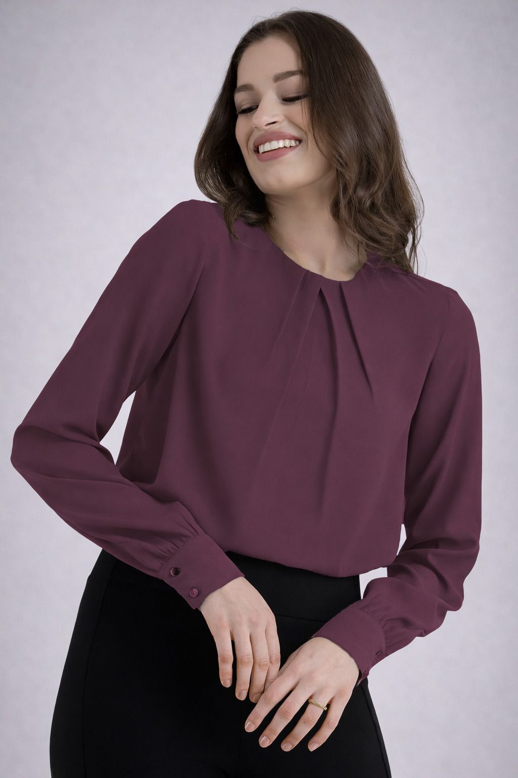 Casual Cuffed Sleeves Solid Women Purple Top-image-29