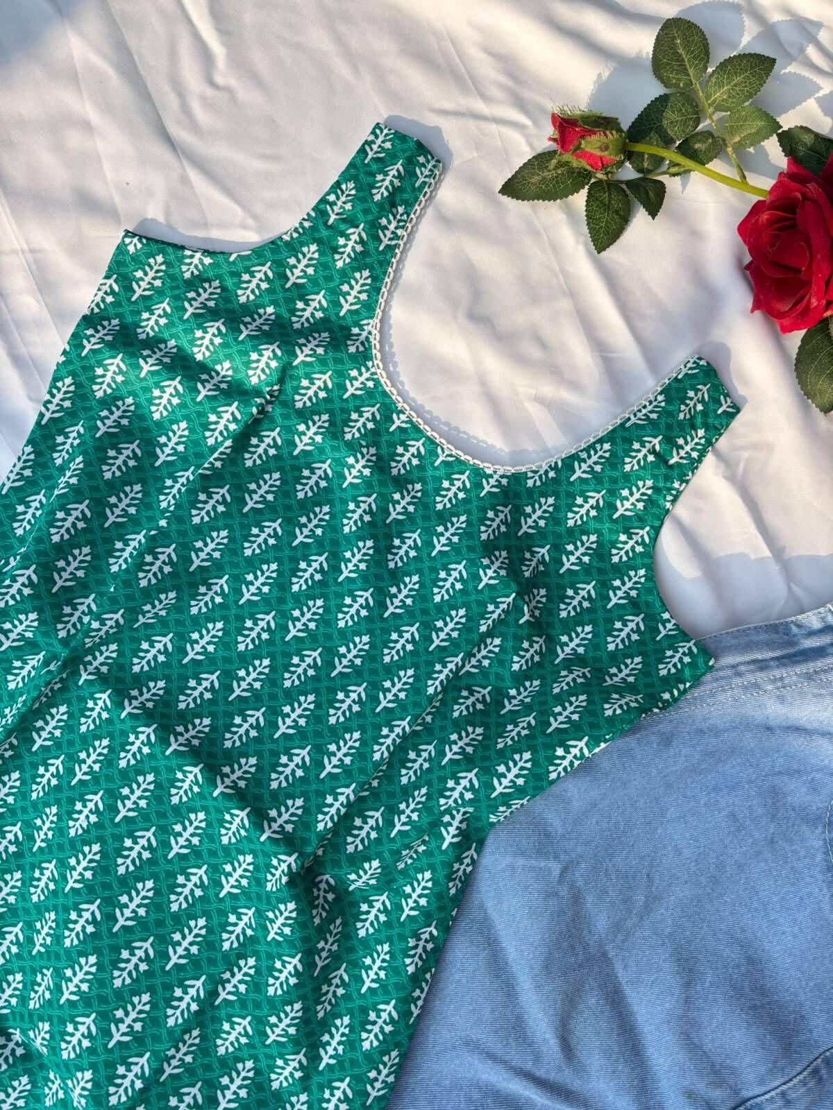 Casual Sleeveless Printed, Ethnic Motifs Women Green, White Top-image-30