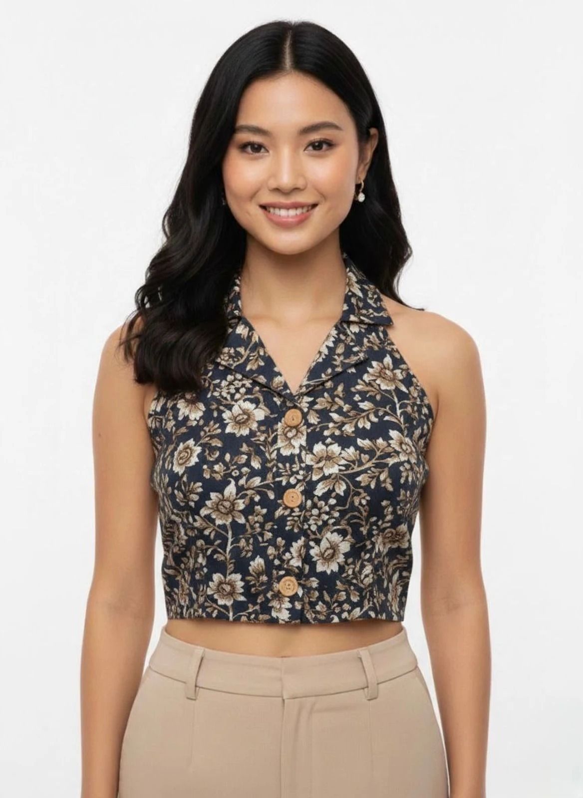 Casual Sleeveless Floral Print Women Blue Top-image-38