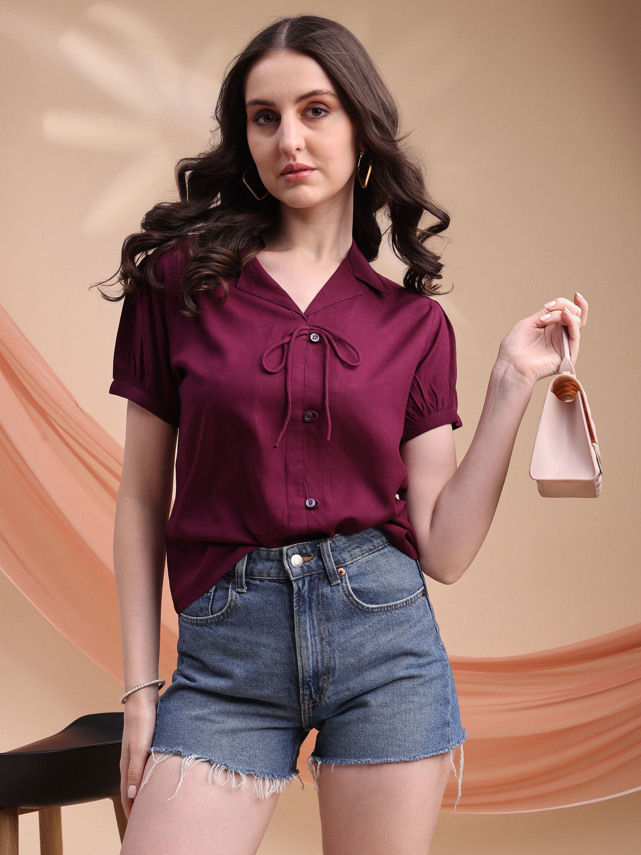Formal Puff Sleeves Solid Women Multicolor Top-image-48