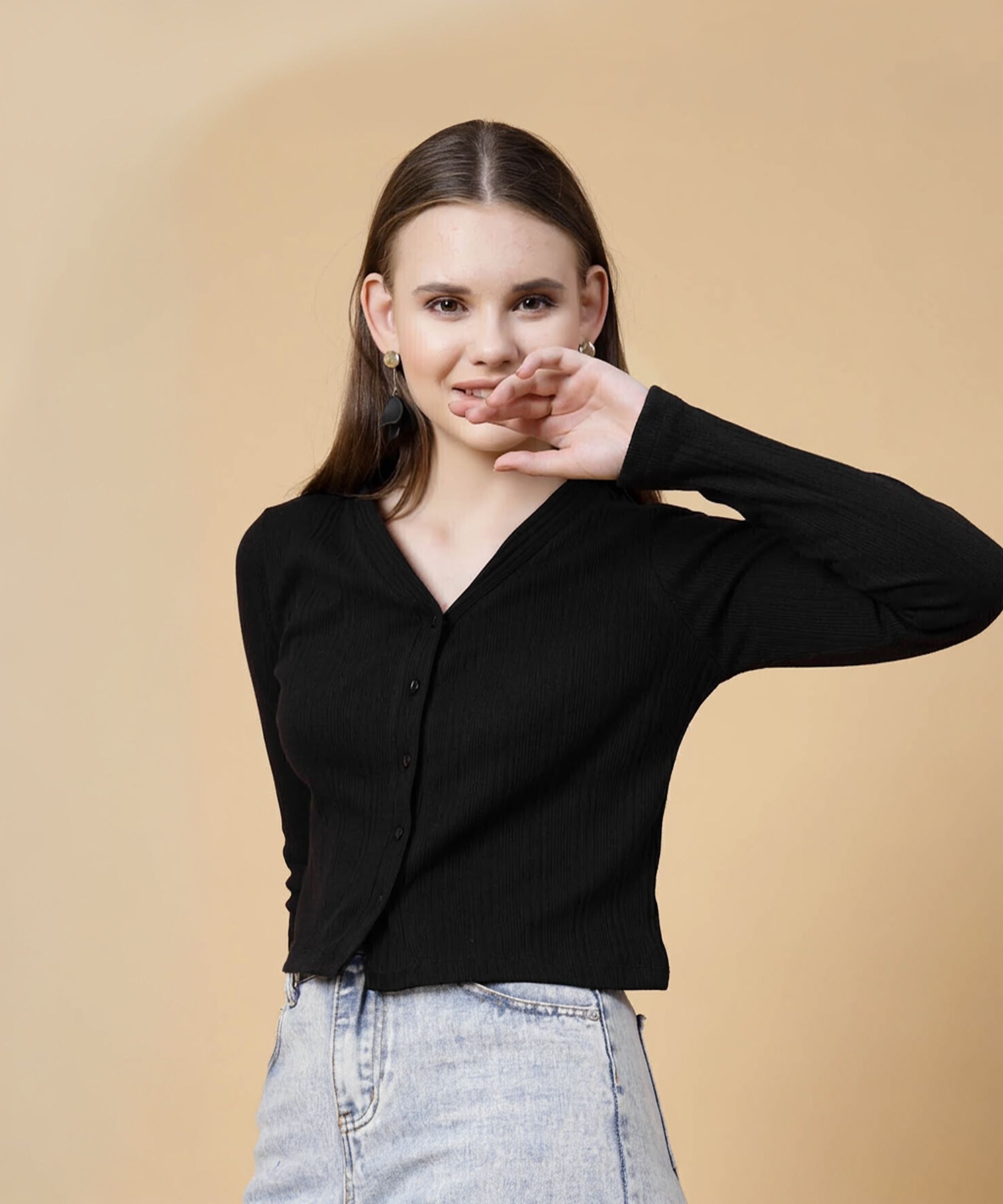 rigo Casual Regular Sleeves Solid Women Black Top-picture-14