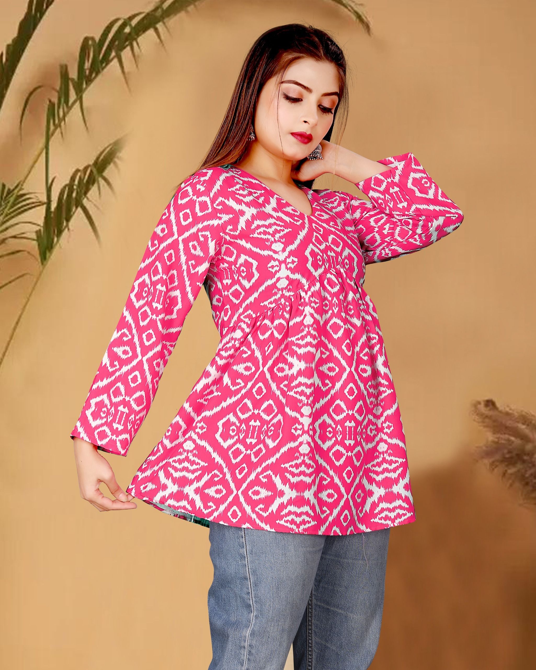 Casual Regular Sleeves Printed Women Pink, White Top-image-5