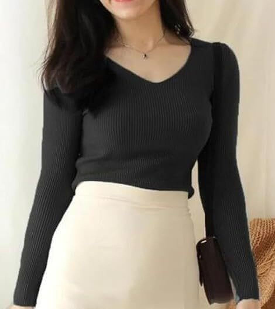sasafaras Casual Regular Sleeves Self Design Women Black Top-picture-12