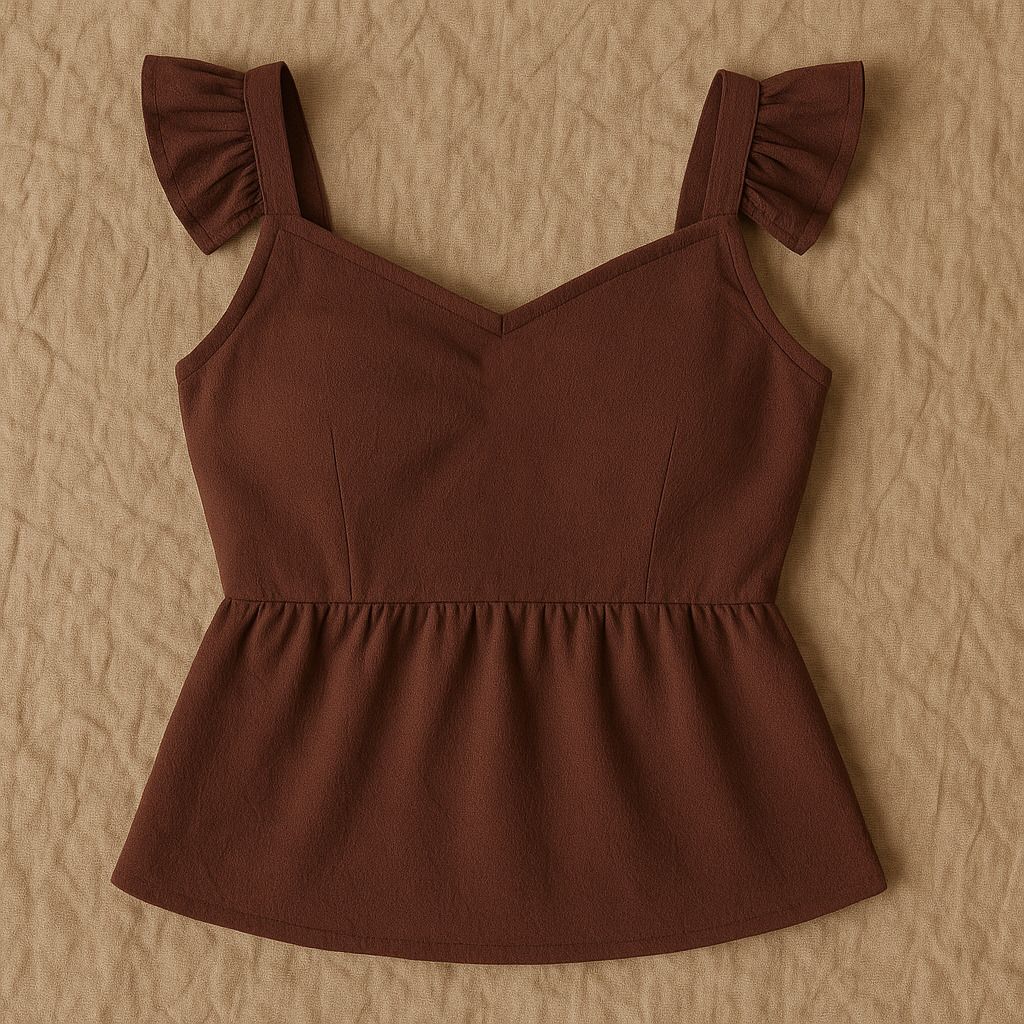 Party Ruffled Sleeves Solid Women Brown Top-image-40