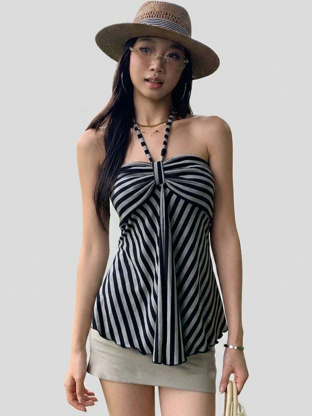 bebe Casual Shoulder Straps Striped Women Black Top-picture-19