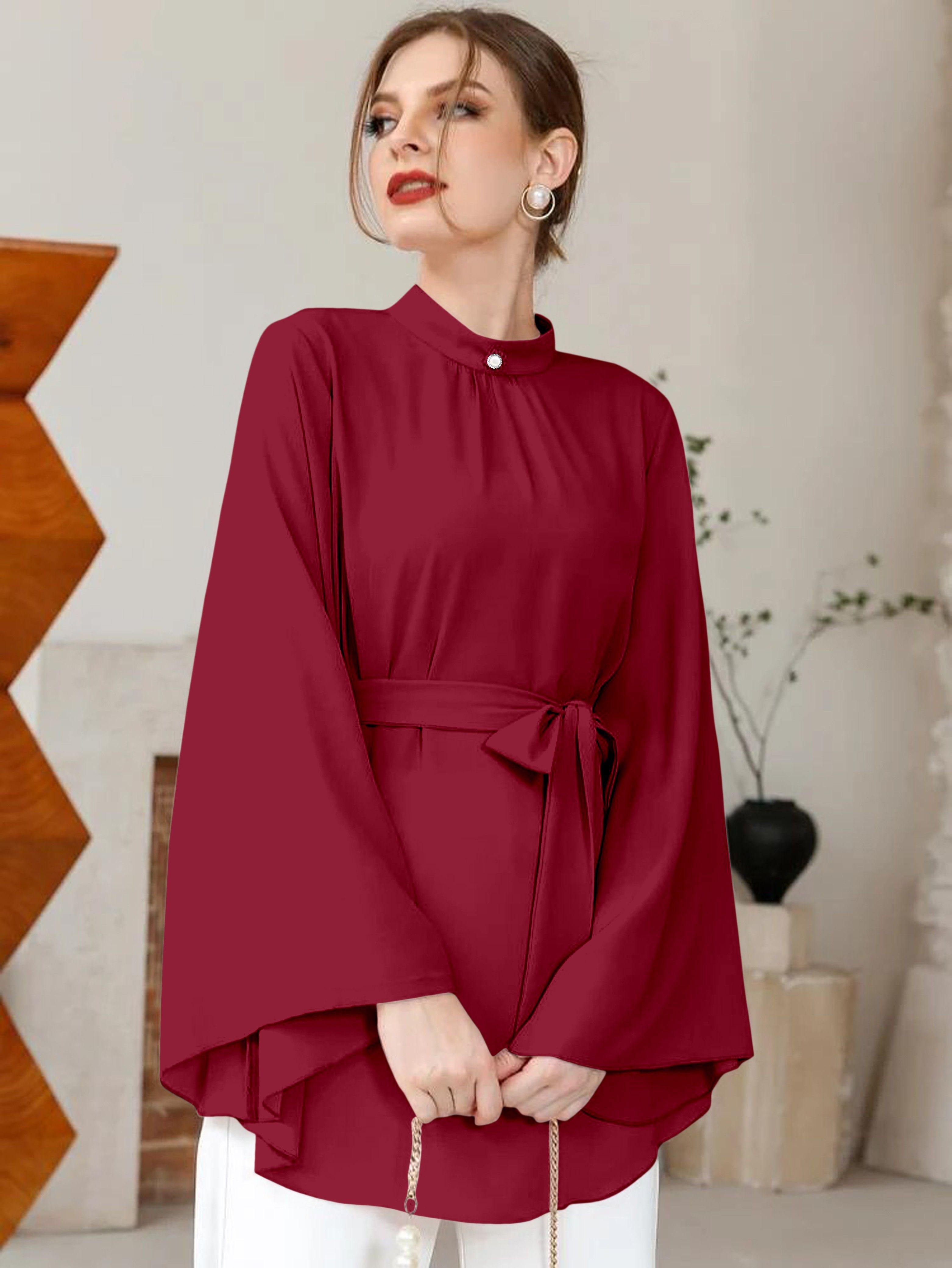 gg style Casual Flared Sleeves Solid Women Red Top-picture-17