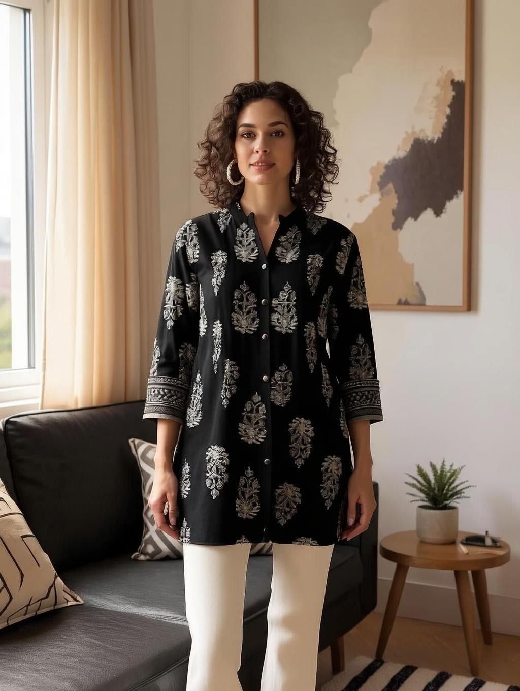 hive91 Casual Regular Sleeves Printed Women Black, Beige Top-picture-27
