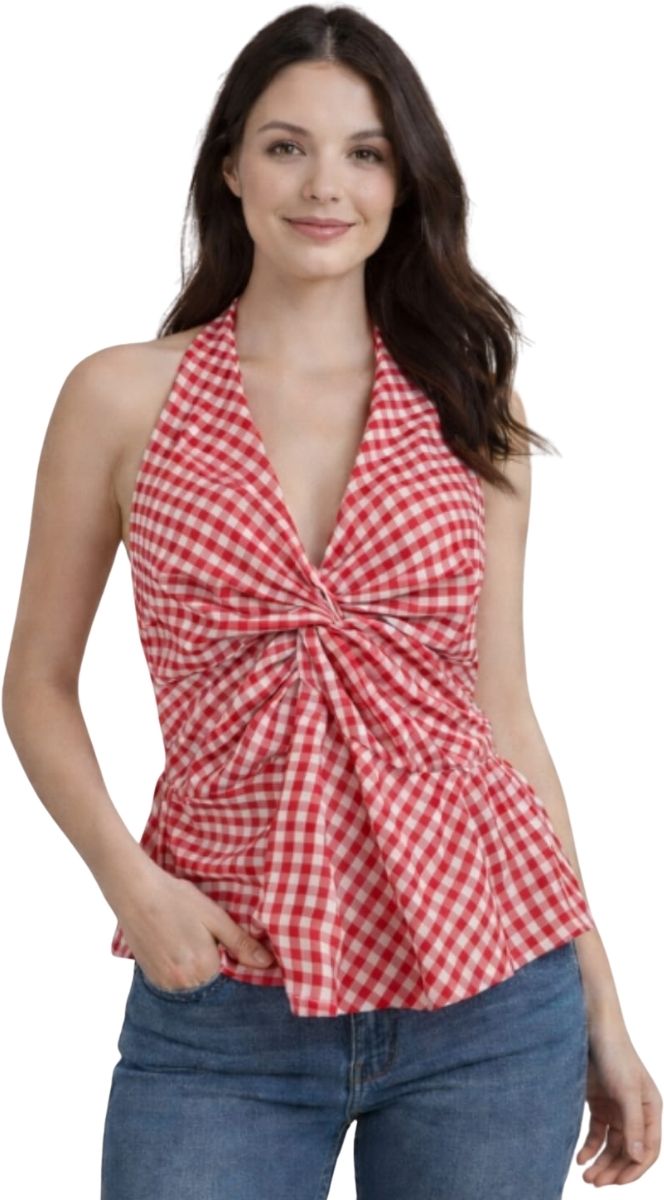 muhib Casual Sleeveless Checkered Women Red Top-picture-15