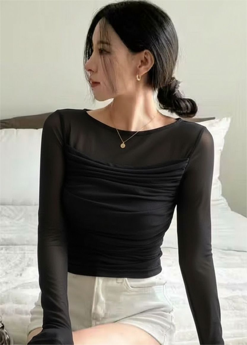 Casual Regular Sleeves Self Design Women Black Top-image-46