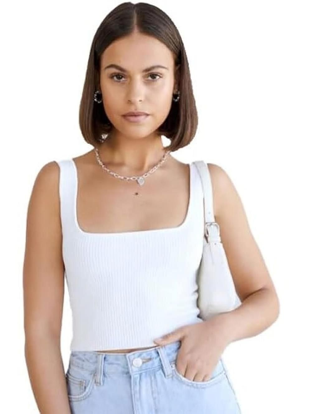 Casual Shoulder Straps Self Design Women White Top-image-3