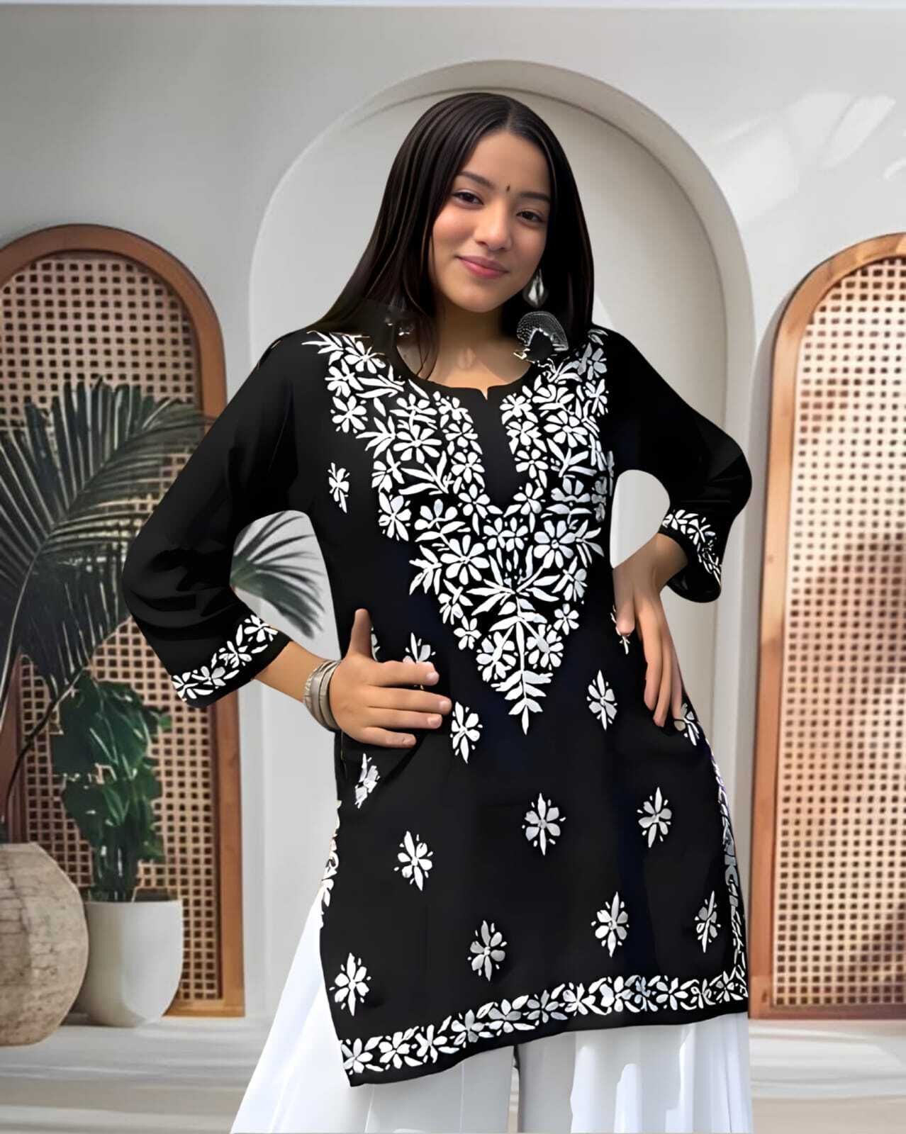 Casual Cap Sleeves Embroidered Women Black Top-image-47