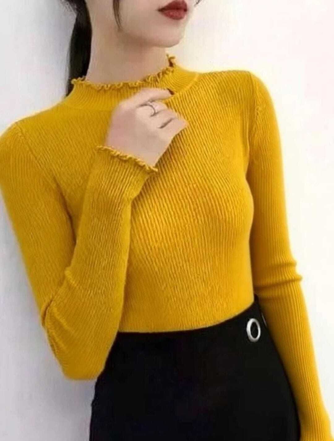 Casual Regular Sleeves Solid Women Yellow Top