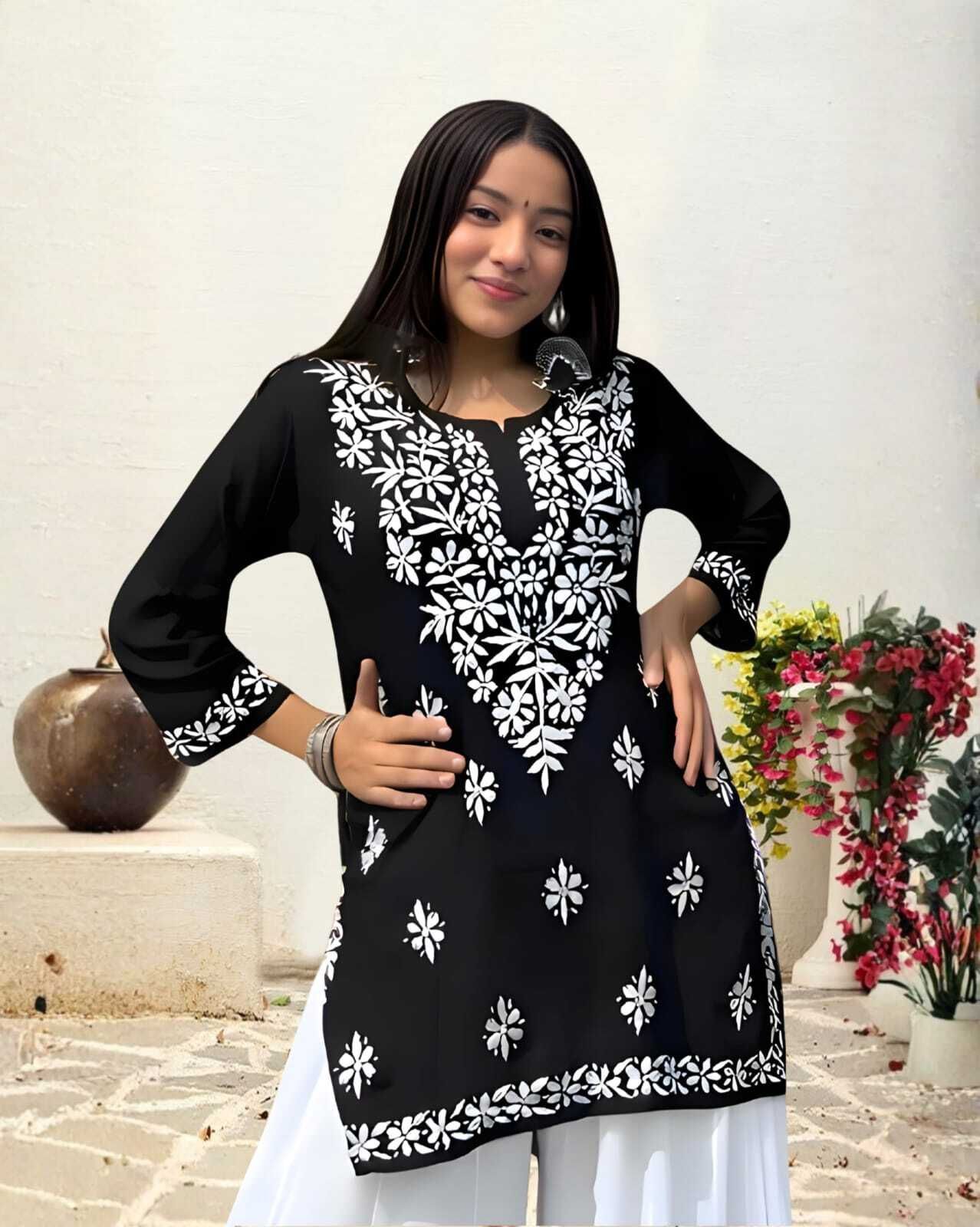 Casual Cap Sleeves Embroidered Women Black Top-image-39