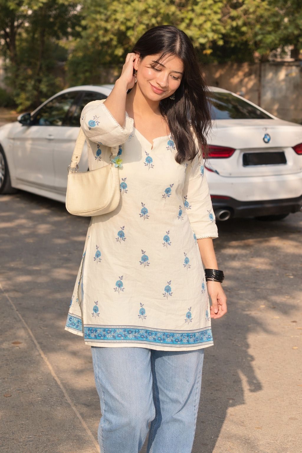 Casual Regular Sleeves Floral Print, Printed Women White Top-image-19