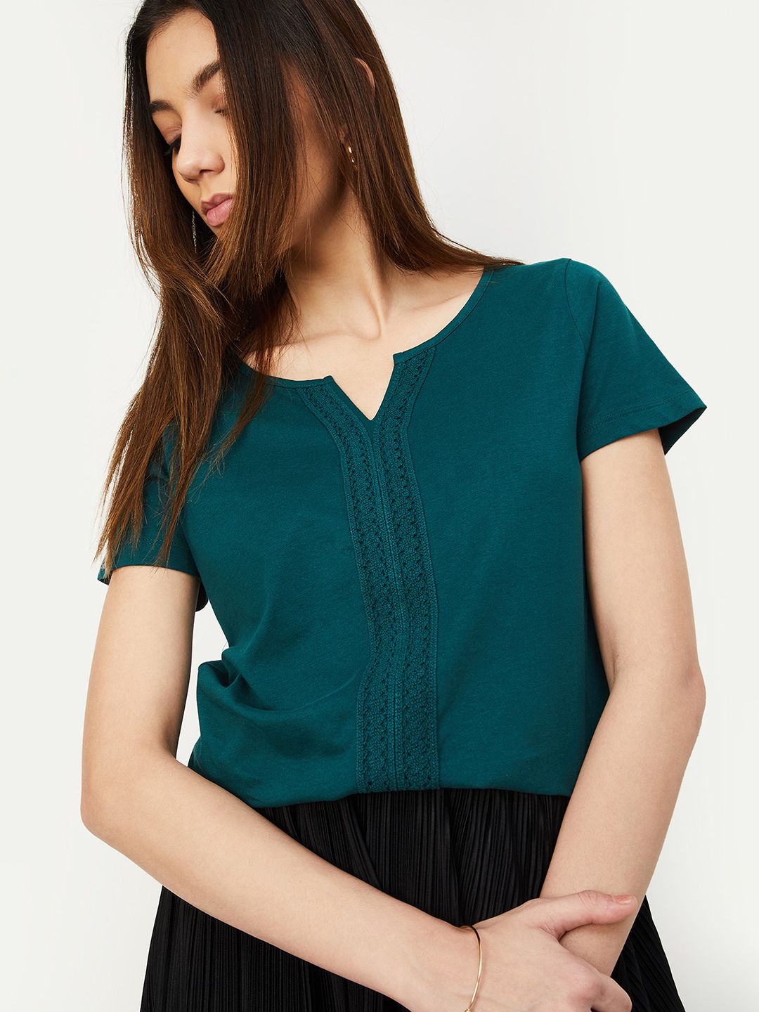 Casual Regular Sleeves Self Design Women Green Top