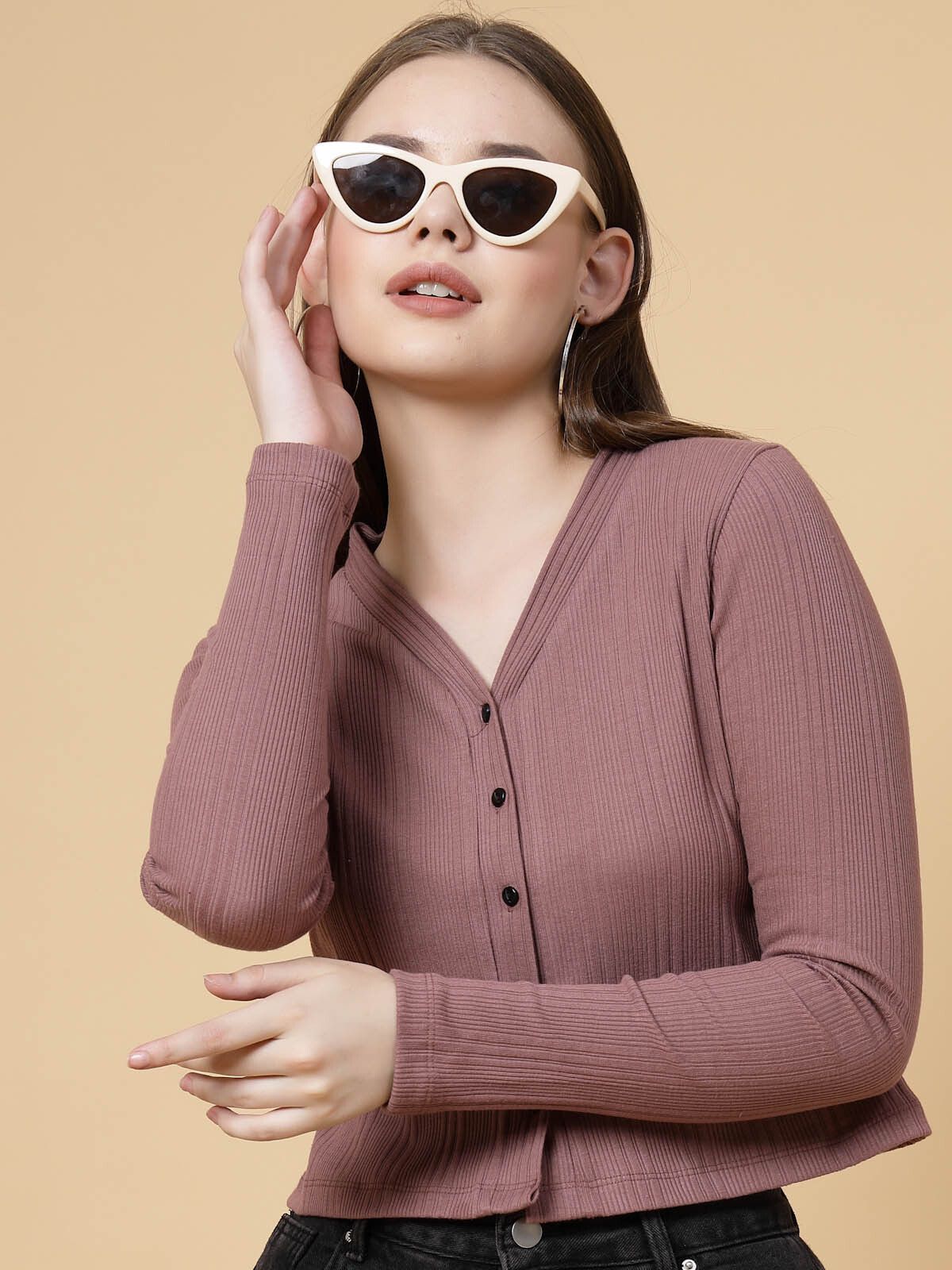 metronaut Casual Regular Sleeves Solid Women Purple Top-picture-15