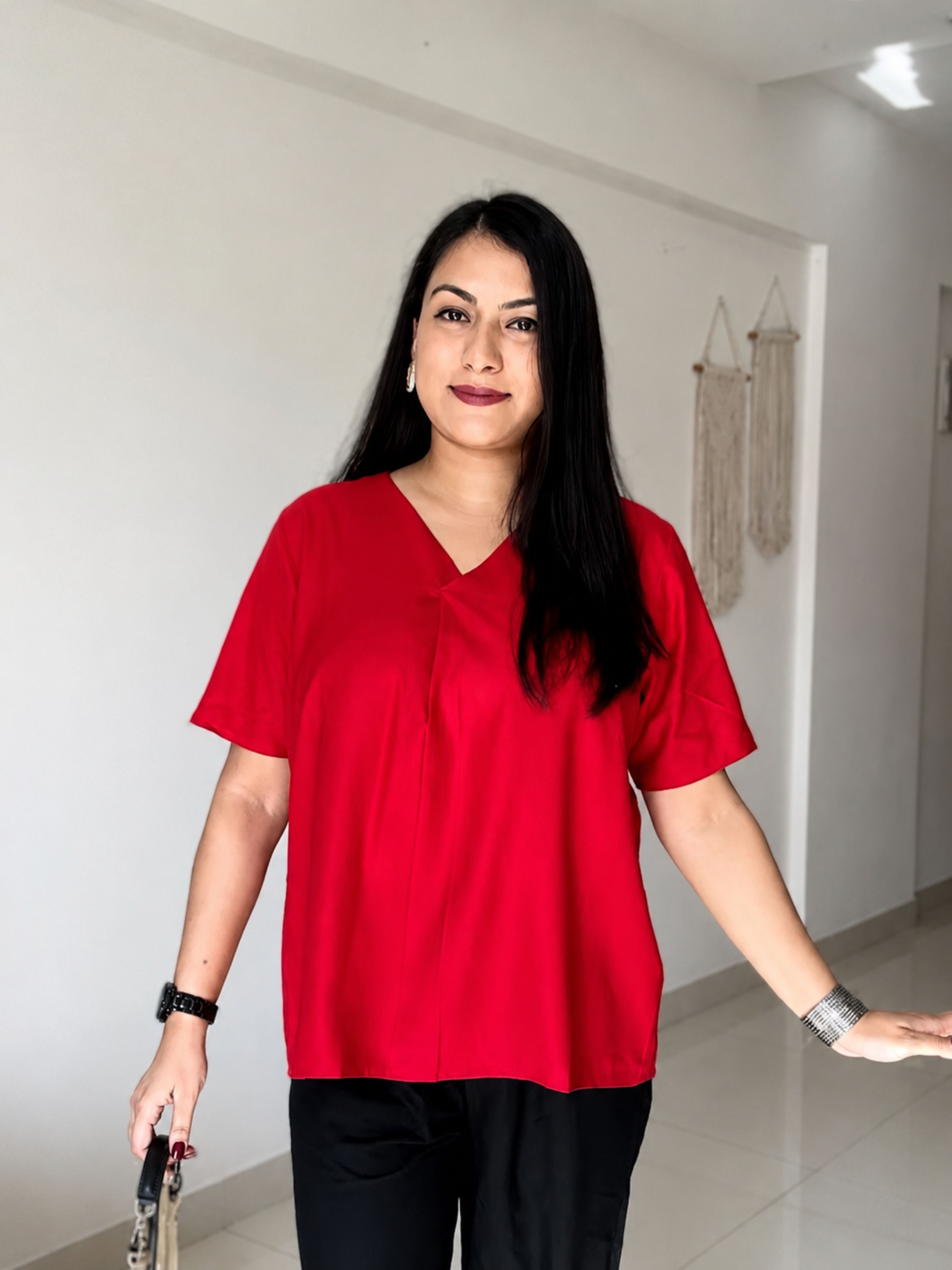 metronaut Casual Regular Sleeves Solid Women Red Top-picture-26
