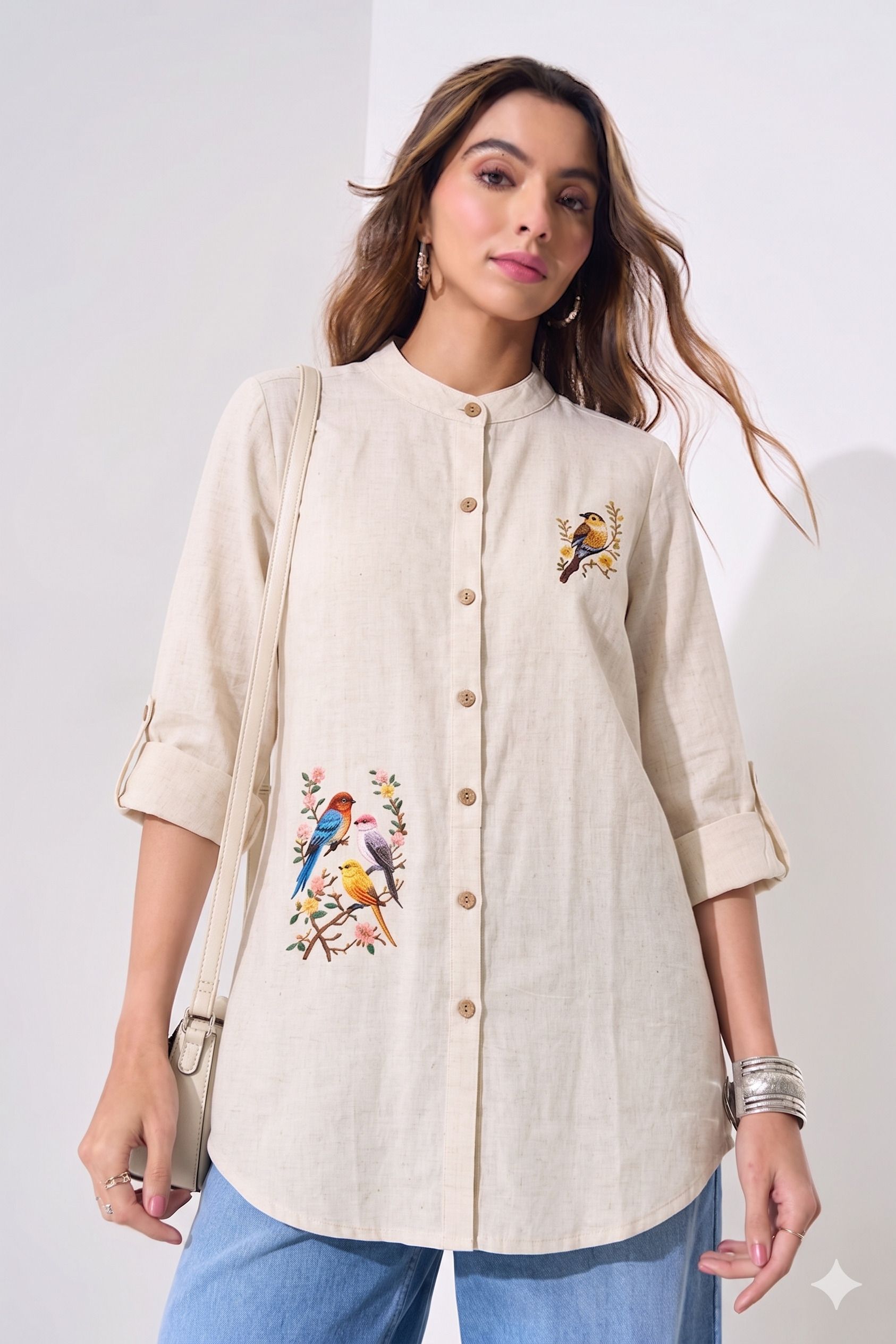 Casual Roll Up Sleeves Graphic Print Women White Top-image-11