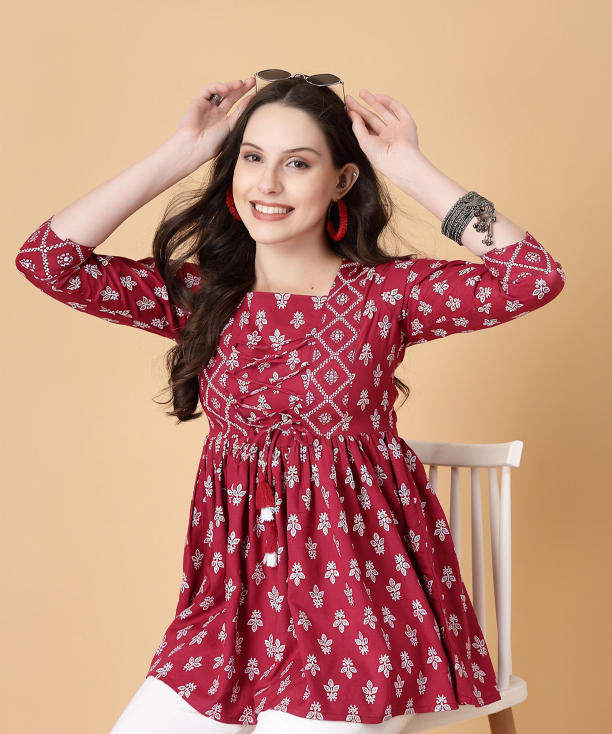 god bless Casual Regular Sleeves Printed Women Red Top-picture-0