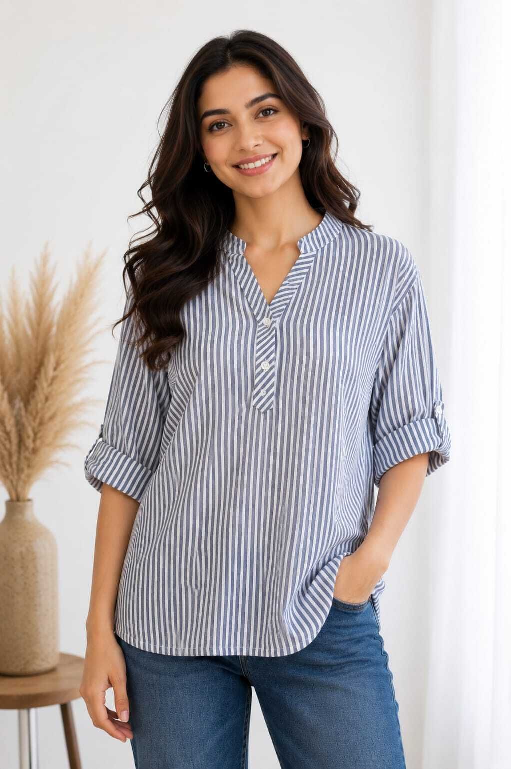 neysa Casual Regular Sleeves Striped Women Blue Top-picture-13