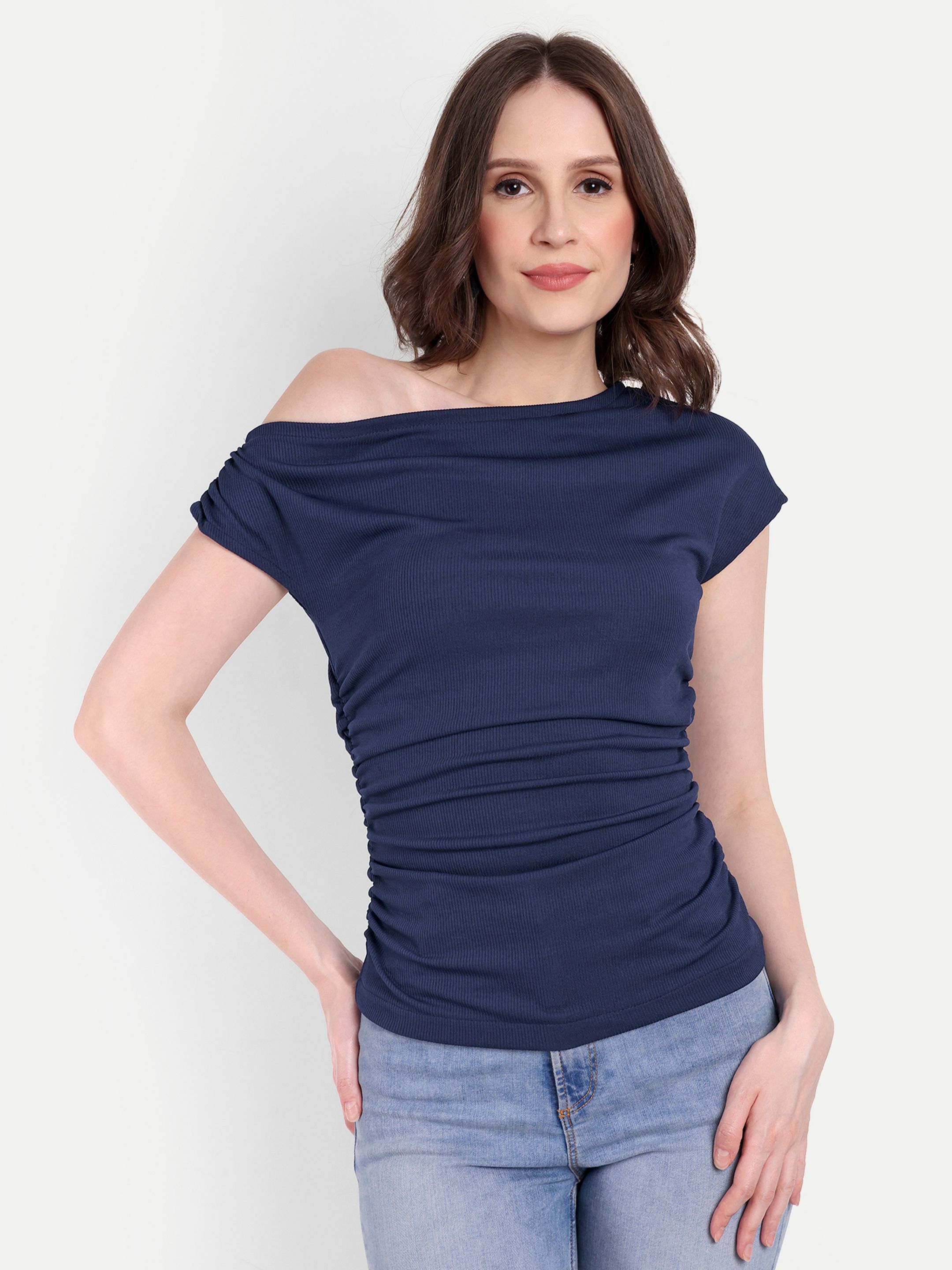 drape and dazzle Casual Regular Sleeves Solid Women Dark Blue Top-picture-19